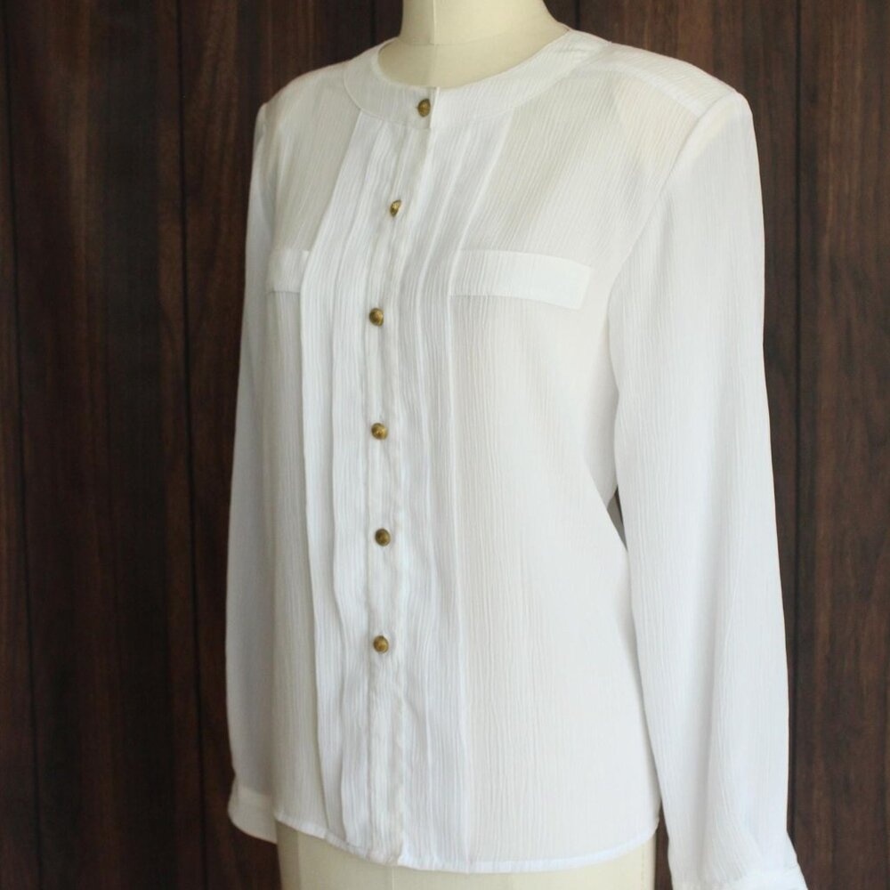 Vintage 1980s 1990s Blouse, Volup Laura & Jayne White Button Down Shirt, Grandma - Picture 8 of 10